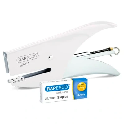 Immagine di Rapesco 1381 SP 64 Cucitrice a Pinza e 1000 Punti Tipo 21/4 mm, Capacità 12 Fogli, Bianco