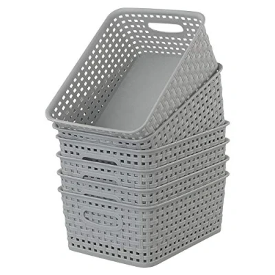 Immagine di Cadine Cesto Portaoggetti In Rattan Grigio Ceste, Confezione Da 6 Pezzi Cestino Di Plastica