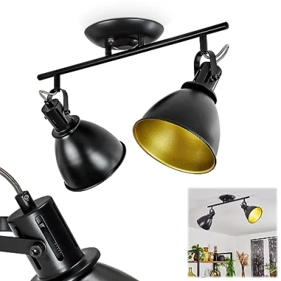 Immagine di hofstein plafoniera Koppom, in metallo nero/oro, 2 luci, con faretti regolabili, x attacco E14, spot dal design retro/vintage, senza lampadina/e