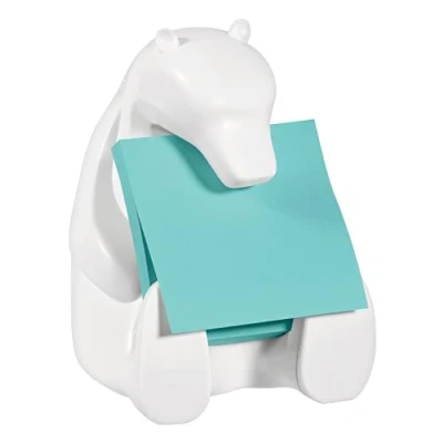 Immagine di Post it Dispenser a forma di orso per Foglietti Super Sticky Z Notes, Confezione da 2 blocchetti, 45 Fogli/blocco, 76mm x 76mm, Turchese, un comodo utilizzo sulla scrivania con una sola mano