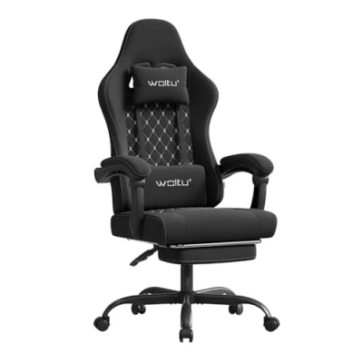 Immagine di WOLTU Sedia gaming con Massaggio, da Ufficio Ergonomica, Ampia Girevole Imbottita per Computer Cuscino Lombare Massaggiante, Carico 150 Kg, Tessuto a rete, Nero+Bianco, GS08sz