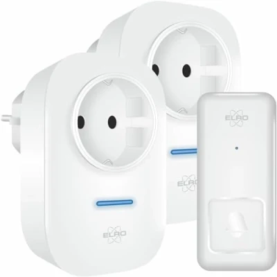 Immagine di Elro Set di campanelli cinetici senza fili DB4000 con ricevitore a inserimento presa non richiede batterie