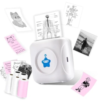 Immagine di vretti mini stampante TP2 Y tascabile, termica compatibile con Android e iOS, adesiva 5 rotoli di etichette, Bluetooth per iPhone, elenco lavoro, appunti foto
