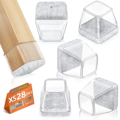 Immagine di 28 Pezzi Feltrini per sedie Quadrati, BAIPOK Tappi in Trasparente Piccolo, Gommini Silicone con Feltro, Proteggi Gambe Mobili(Fit:17 22mm)