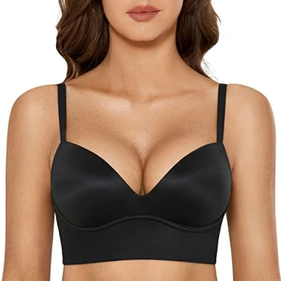 Immagine di DOBREVA Donna Reggiseno Push Up Senza Ferretto Bralette Coppe Triangolo Nero 2C