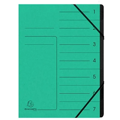 Immagine di Exacompta 540703E Classificatore spillato con elastici 7 scomparti interni in carta riciclata nera. Archiviazione di documenti A4 Verde