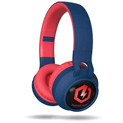 Immagine di PowerLocus Cuffie Bluetooth per Bambini, Over Ear Senza Fili Limitatore audio a 85 dB, Con LED, Pieghevole, Microfono, Micro SD, Sacchetto da Trasporto Viaggio/Telefono/PC