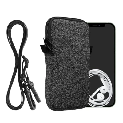 Immagine di kwmobile Custodia in Neoprene con Zip per Smartphone Portacellulare a Tracolla Porta Cellulare da Collo Universale Borsa Cover Telefono antracite/bianco