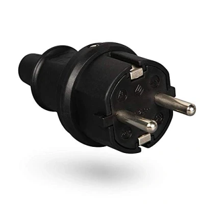 Immagine di Heitech, spina in gomma con protezione antipiega contatto di nero, 250 V, 16 A, IP22 per interni Schuko piena