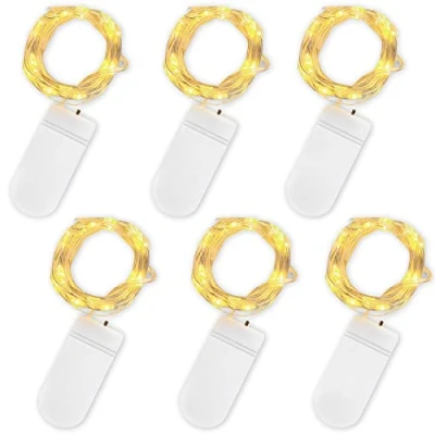 Immagine di Jsdoin Stringa Luci LED a Batteria, 6 Pezzi Impermeabile 20 2M Mini Lampada Fili di Rame Bianco Caldo, per Interni ed Esterni, Natalizi, Matrimoni, Feste Compleanno, Decorazione da Giardino