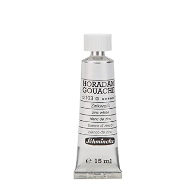 Immagine di Schmincke Horadam Gouache, bianco zinco, tubo da 15 ml, 12 103 006, guazzo finissimo, coprente naturale, altamente pigmentato, colore intenso e opaco