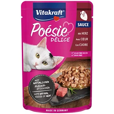 Immagine di Vitakraft Poésie Délice, alimento umido gatto, con pregiato cuore in salsa, per gatti adulti, equilibrato dal punto di vista nutrizionale, senza l&#039;aggiunta zuccheri e cereali (1x 85g)