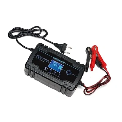 Immagine di OVERMUST Caricabatterie Auto 12V 8A, 24V 4A Protezione Sovraccarico e Cortocircuito Display LCD Intelligente Portatile Facile da Usare Compatibile con Auto, Moto, Camion, Nero