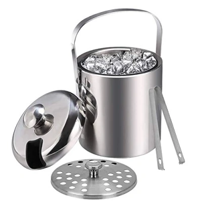 Immagine di Emsmil Secchiello per il ghiaccio isotermico con pinze manico coperchio 1,3 l a doppia parete in acciaio inox sigilli gelo, rinfrescante champagne, bottiglia bar, compleanni, feste pic nic