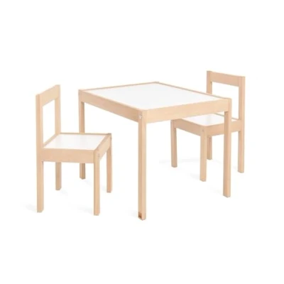 Immagine di Pinolino Set di 3 sedie Olaf 2 e 1 tavolo trasparente laccato bianco