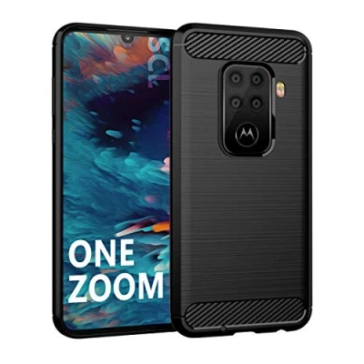 Immagine di SCL Cover Moto One Zoom Motorola per Zoom, [Nero] Effetto Spazzolato in Fibra di Carbonio, Anti impronta, Resistente all&#039;usura e ai graffi