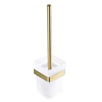 Immagine di WOMAO Porta scopino in acciaio inox per vetro e con tazza spazzolino, finitura oro spazzolato a parete WC perforazione antiruggine