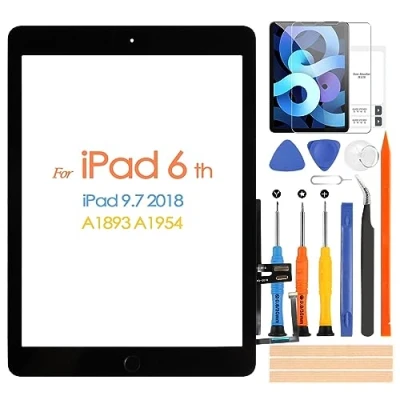 Immagine di Touch Screen per iPad 6 2018 9,7 A1893 A1954 con Home Pulsante Vetro Digitizer Schermo Pannello Gratuito Pellicola Temperata,Riparazione Kit (Non LCD Display,Nero)