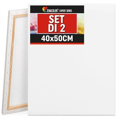 Immagine di Zenacolor Tela per Dipingere 40x50 Set di 2 Canvas senza Acido Adatte a Tutti i Tipi Pittura su Tele
