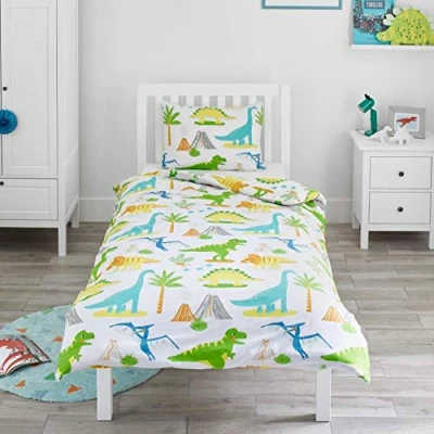 Immagine di Bloomsbury Mill Set Copripiumino Singolo Dinosauri World Lenzuola Jurassic Dino letto Reversibile per Ragazzi e Ragazee di biancheria da bambini 135 cm x 200 Federe