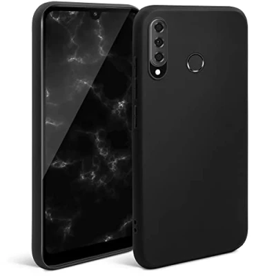 Immagine di Moozy Minimalist Series, Cover in Silicone per Huawei P30 Lite, Nero Finitura Opaca, Custodia Sottile e Morbida TPU