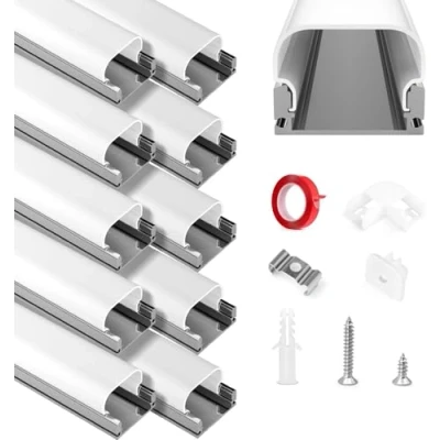 Immagine di HOMMAND Profilé Aluminium LED, LED 10 x 1m Forme en U, et Diffuseur avec Connecteur d&#039;angle, Adhésif, Embouts Clips de montage, Profile Alu pour Ruban