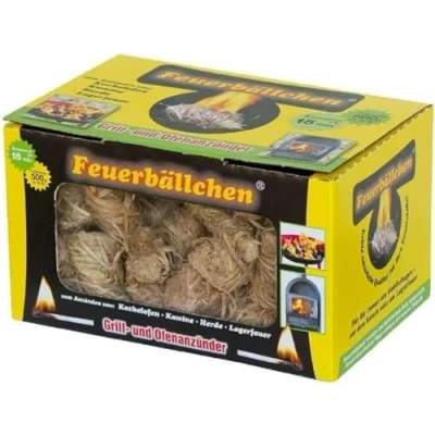 Immagine di Feuerbällchen L&#039;originale per accendere stufe, camino, fornelli, grill, falò in puro prodotto naturale Resistente all&#039;umidità Made Germany Scatola da 0,5 kg (circa 40 pezzi)