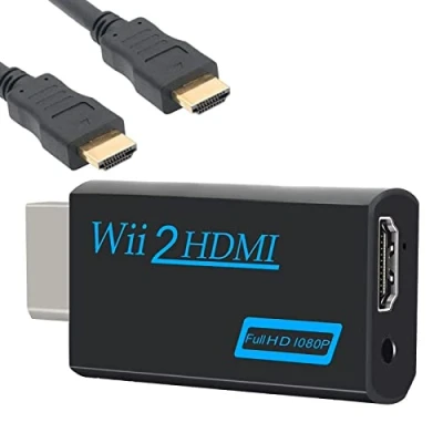 Immagine di Adattatore Wii Hdmi, Convertitore Da A Hd 1080p/720p Con Uscita Audio 3,5 Mm E Hdmi + Cavo 1,5 M Per Monitor Wii, Tv, Proiettore (Nero)