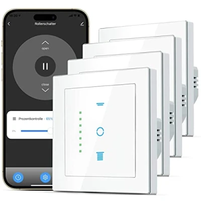 Immagine di CURRYSMARTER Interruttore Wi Fi per tapparelle, [6 gen] veneziane con LED controllabile, controllo tapparelle compatibile Echo Alexa/Google, 4 pezzi