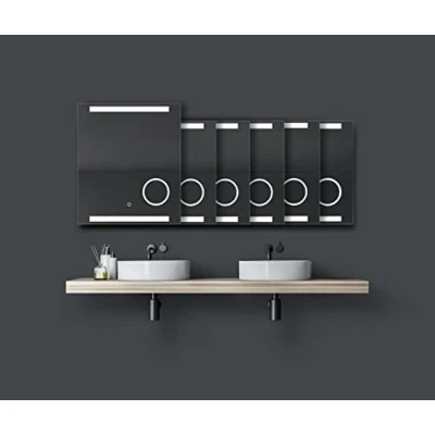 Immagine di Talos Specchio da Bagno LED King 80 x 60 cm Colore della Luce Bianco Neutro cosmetico Illuminato con ingrandimento 3X Orologio Digitale Cornice in Alluminio