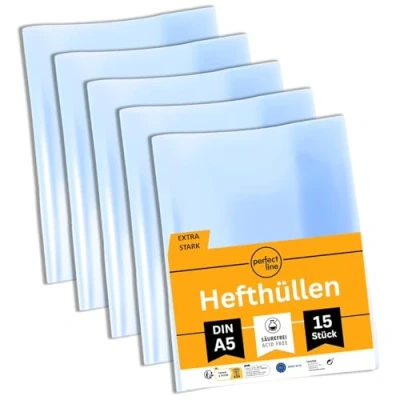 Immagine di perfect line 15 copertine quaderni A5, chiara e trasparente, Copertina quaderno A5 IN PP riciclabile, Fodere per quaderni, FATTO UE