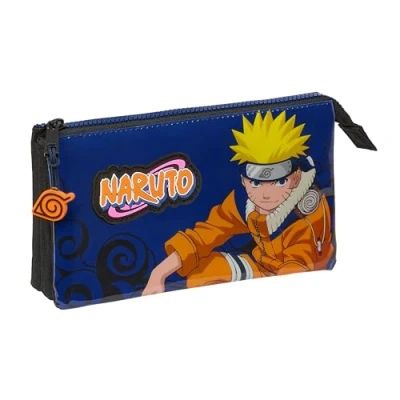 Immagine di Safta Naruto Ninja astuccio Triplo, per bambini, ideale bambini in età scolastica, comodo e versatile, qualità resistenza, 22 x 3 12 cm, colore: Nero/blu, Estándar,