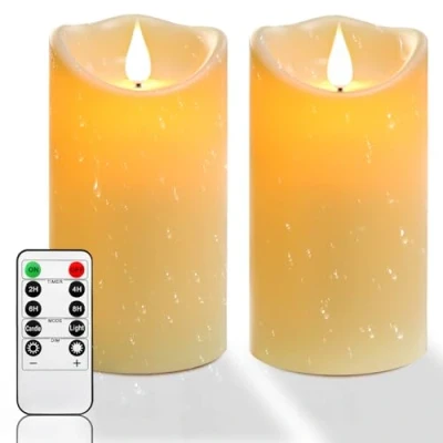 Immagine di Da by candela a LED, impermeabile esterna, LED lampeggiante, alimentata batteria con telecomando e timer, plastica bianca avorio, 8cm x 15cm 2pcs