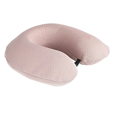 Immagine di Komfortec cuscino da viaggio in memory foam, cervicale per aereo, auto, autobus, treno e campeggio, a forma di U, leggero, rosa