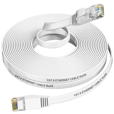 Immagine di Cat6 Cavo Ethernet 10 metri, Alta Velocità Piatto di Rete 10m RJ45 LAN Nucleo in Rame Puro Internet Gigabit 250MHz Banda Larga Patch Bianco per Router Switch