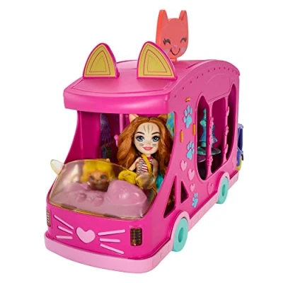 Immagine di Enchantimals Glam Party, Camión de estilismos, Conjunto Juego con muñeca y Accesorios, Incluye una Figura Mascota Mejor Amiga, un Remolque más, Regalos para niños niñas +3años, HPB34