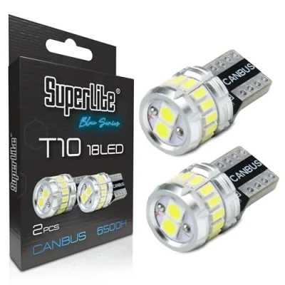 Immagine di Superlite Set di 2 lampadine T10 a 18 Leds della gamma Blue Series. Tecnologia CanBus e temperatura colore 6500K. Ideale per auto camion.