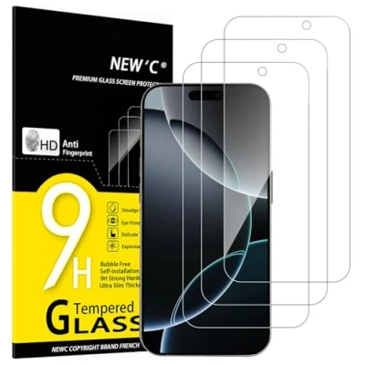 Immagine di NEW&#039;C [Versione aggiornata 3 Pezzi, Vetro Temperato per iPhone 16 Pro (6,3 pollici), Pellicola Prottetiva Anti Graffio, Impronte, Senza Bolle, Durezza 9H, Ultra Trasparente, Resistente