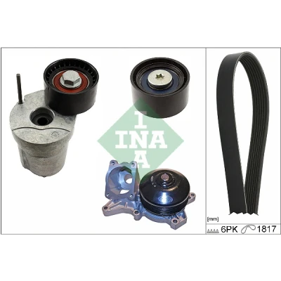 Immagine di INA 529 0370 30 pompa acqua + Kit cinghia Poly V con Controllare corsa libera generatore ed ev. sostituire BMW: 3 Sedan, Coupe
