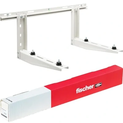 Immagine di Fischer Staffe per Climatizzatore Unità Esterna KLIMA HEAVY, Lunghezza Braccio 560 mm, Mensole Acciaio Zincato, Include Sistema di Fissaggio SX e Piedini Antivibranti