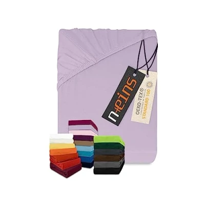 Immagine di npluseins Lenzuolo con angoli elasticizzati, in jersey, diversi colori e misure, 100% cotone, 159,192, 80 90 x 190 cm, lilla