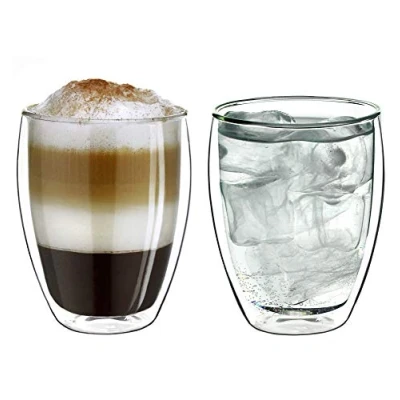 Immagine di Creano Tazze da cappuccino a doppia parete 250ml DG Hoch, grande tazza thermos in vetro borosilicato, bicchieri caffè, tè, latte Set 01: 2x 2 pezzi (confezione 1)