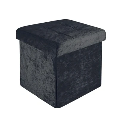 Immagine di INTIRILIFE pouf pieghevole 30x30x30 cm in velluto nero Cubo di seduta con coperchio e vano portaoggetti tessuto incavi poggiapiedi Scatola