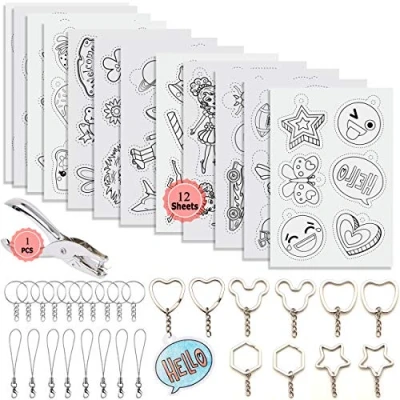 Immagine di Plastica Termoretraibile Include Matite,Plastica Termorestringenti Che Fogli di Carta includono 12 Pezzi Yermoretraibile,e 100 Portachiavi per Progetti Creativi Bambini