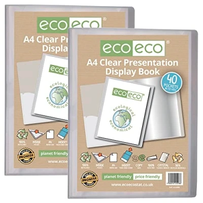 Immagine di Ecoeco Cartellina portadocumenti trasparente in formato A4, 50% riciclata, 40 tasche, con custodia plastica, confezione da 2, eco098 x 2