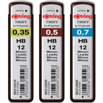 Immagine di rOtring Set di 3 mine ad alto polimero, 12 pezzi, 0,35 mm, 0,50 0,70 durezza: HB