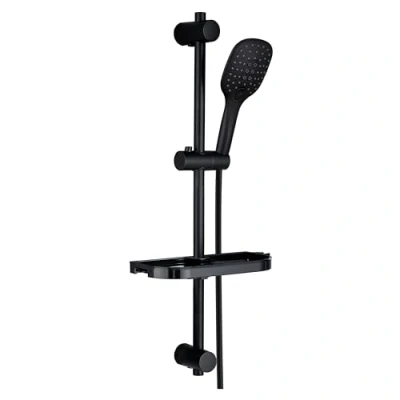 Immagine di Görbach Asta Doccia Nera Regolabile Portasapone 70 cm in inox 304 Gruppo con Doccetta a 3 Getti e Porte Savon,Senza Miscelatore,Supporto Saliscendi(HB1210MB).
