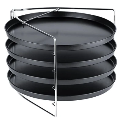 Immagine di Grizzly teglia per pizza, 5 pezzi, con supporto bloccabile e 4x vassoio pizza rotondo da 28 cm, portapizza forno, cuocere 4 pizze contemporaneamente