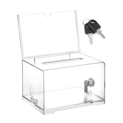 Immagine di QWORK® Scatola trasparente in acrilico con serratura a chiave, per biglietti della lotteria, schede elettorali e altro (16x12x10 cm)