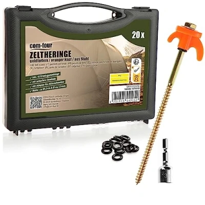 Immagine di com four® 20x picchetti per Tenda, robusti in Acciaio con Supporto Filo e Corda, Terreno roccioso Campeggio